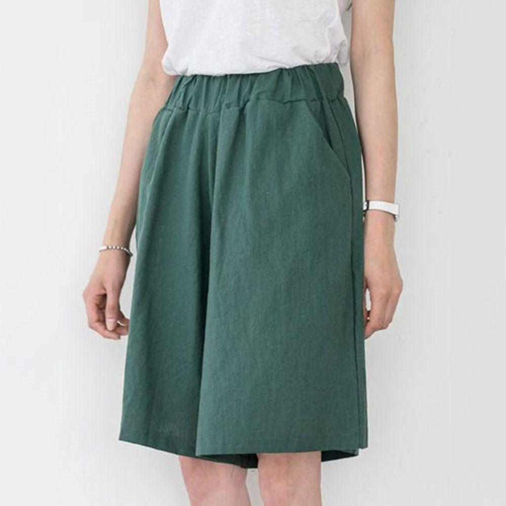 Fashion Elastic Waist Women Fifth Pants Linen Cotton Loose Casual Shorts Wide Leg Plus Size Knee Length Trousers Holiday