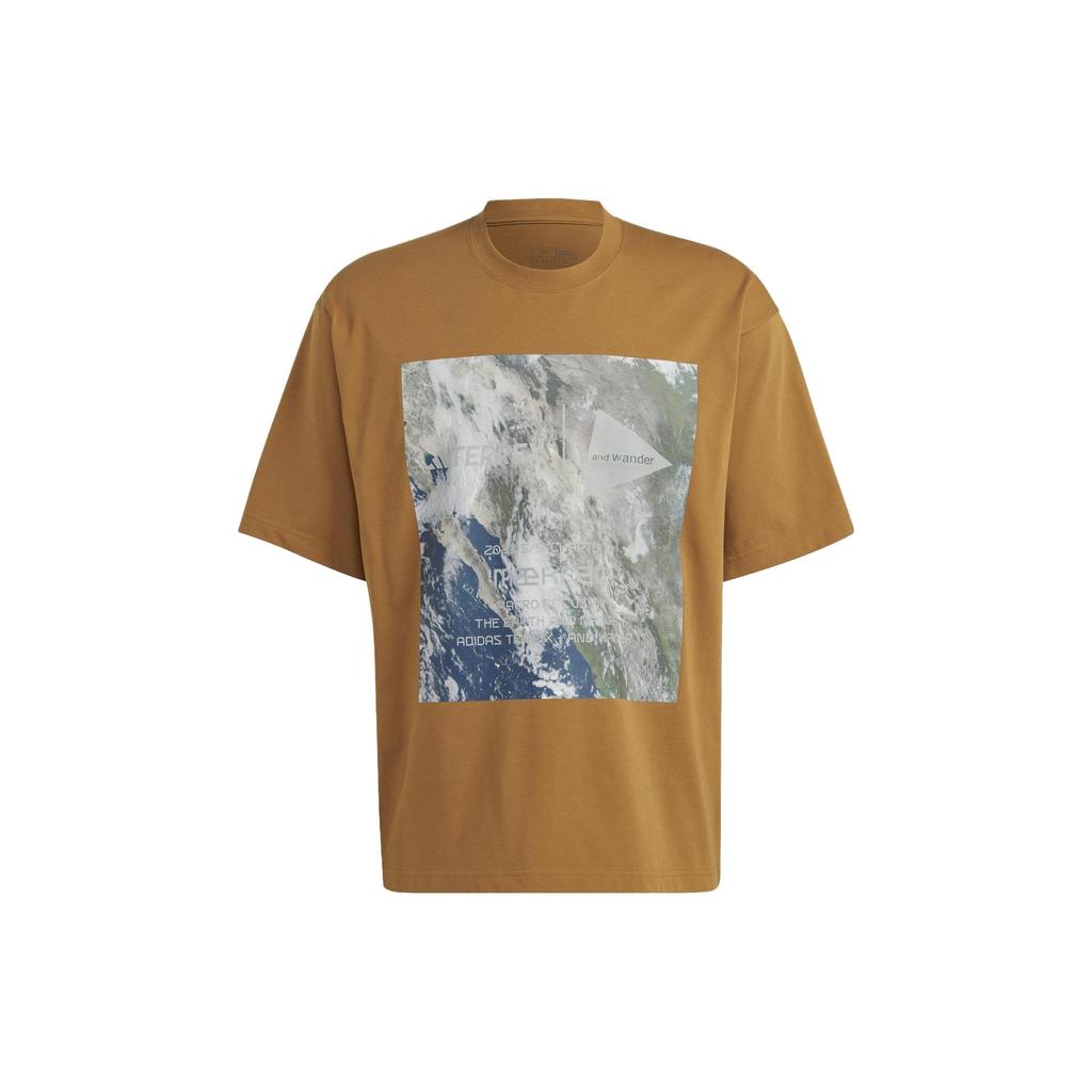 Adidas Nature Marble Print Crew Neck T-Shirt Unisex Tops Yellow HR7142