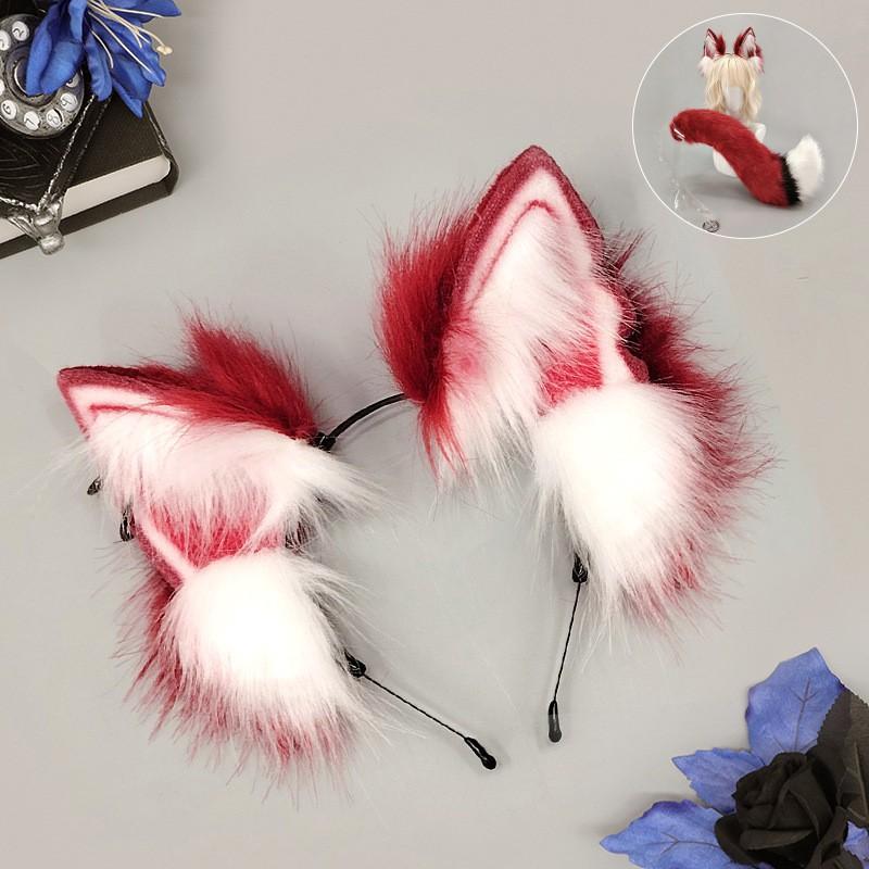 Y2K Anime Wolfsohr Stirnband Schwanz Set Cosplay Kostüm Party Tier Rollenspiel Plüsch Accessoire