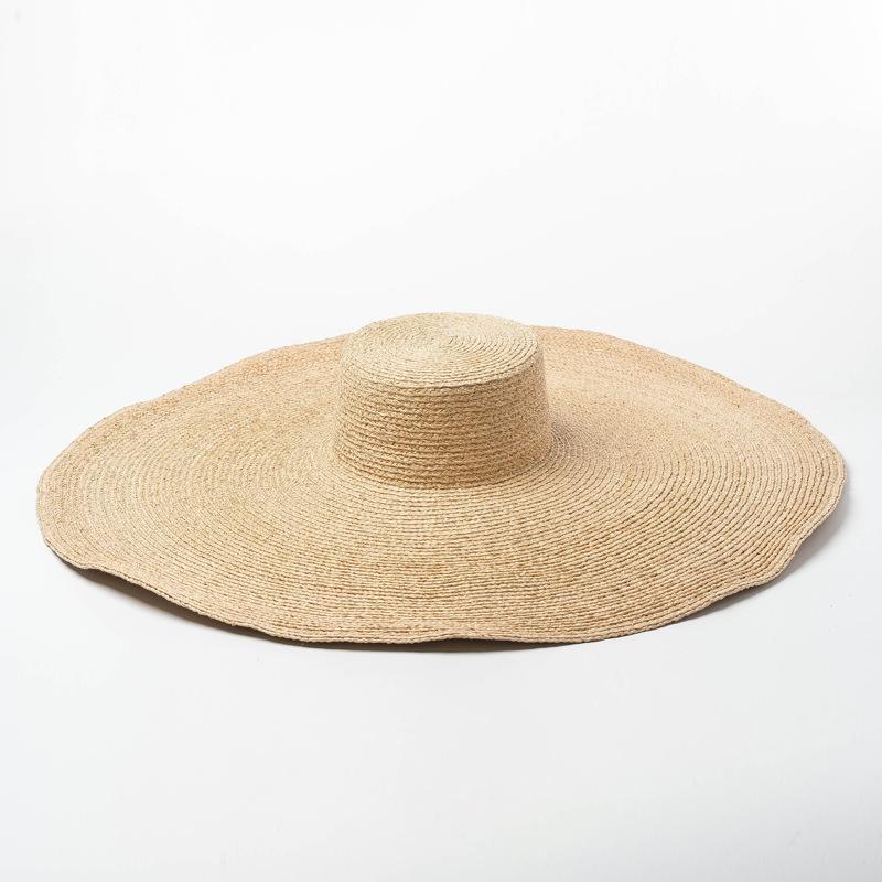 Spring and Summer New Flat-top Large Brim Lafite Straw Hat Concave Travel Sunscreen Large Edge Lafite Grass Flat-top Hat