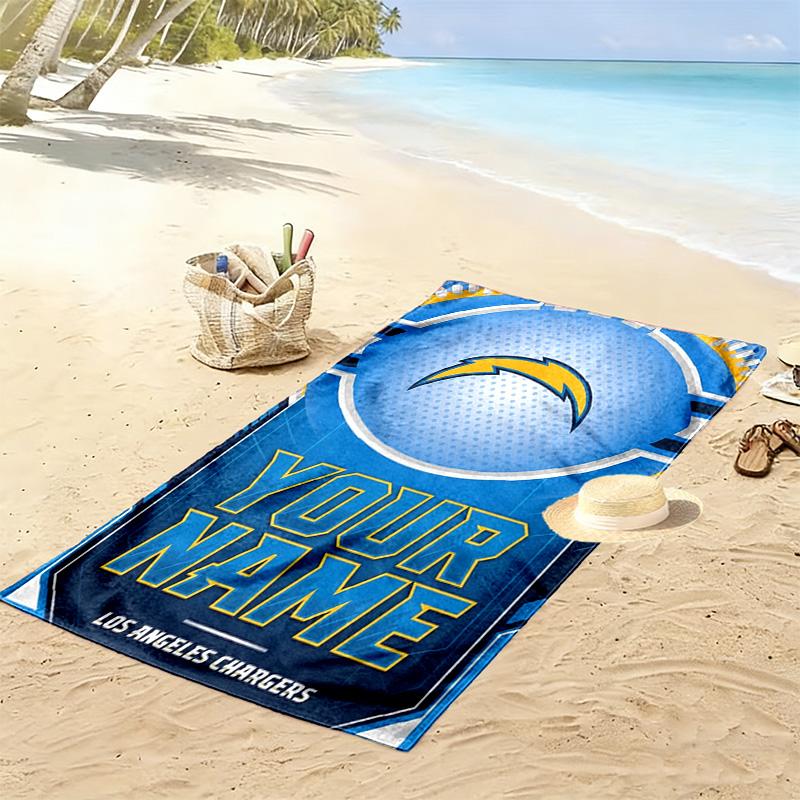 Name Custom LA Chargers Print Beach Towel, Large Soft Quick Dry Towel for Beach Camping Swimming
