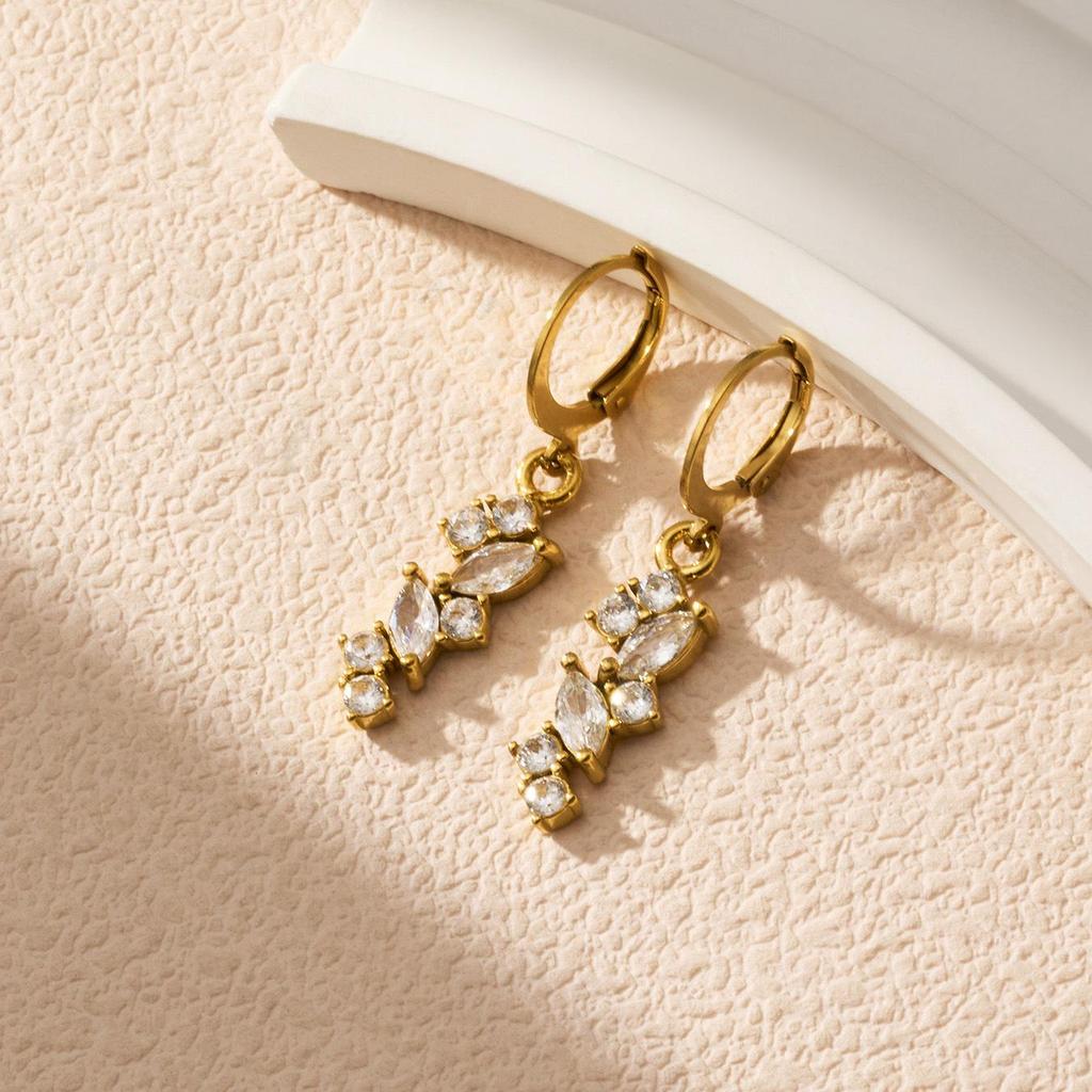 18K Gold-Plated Wheat Earrings for Women - Stainless Steel Zircon Studs, Elegant & Fade-Resistant.
