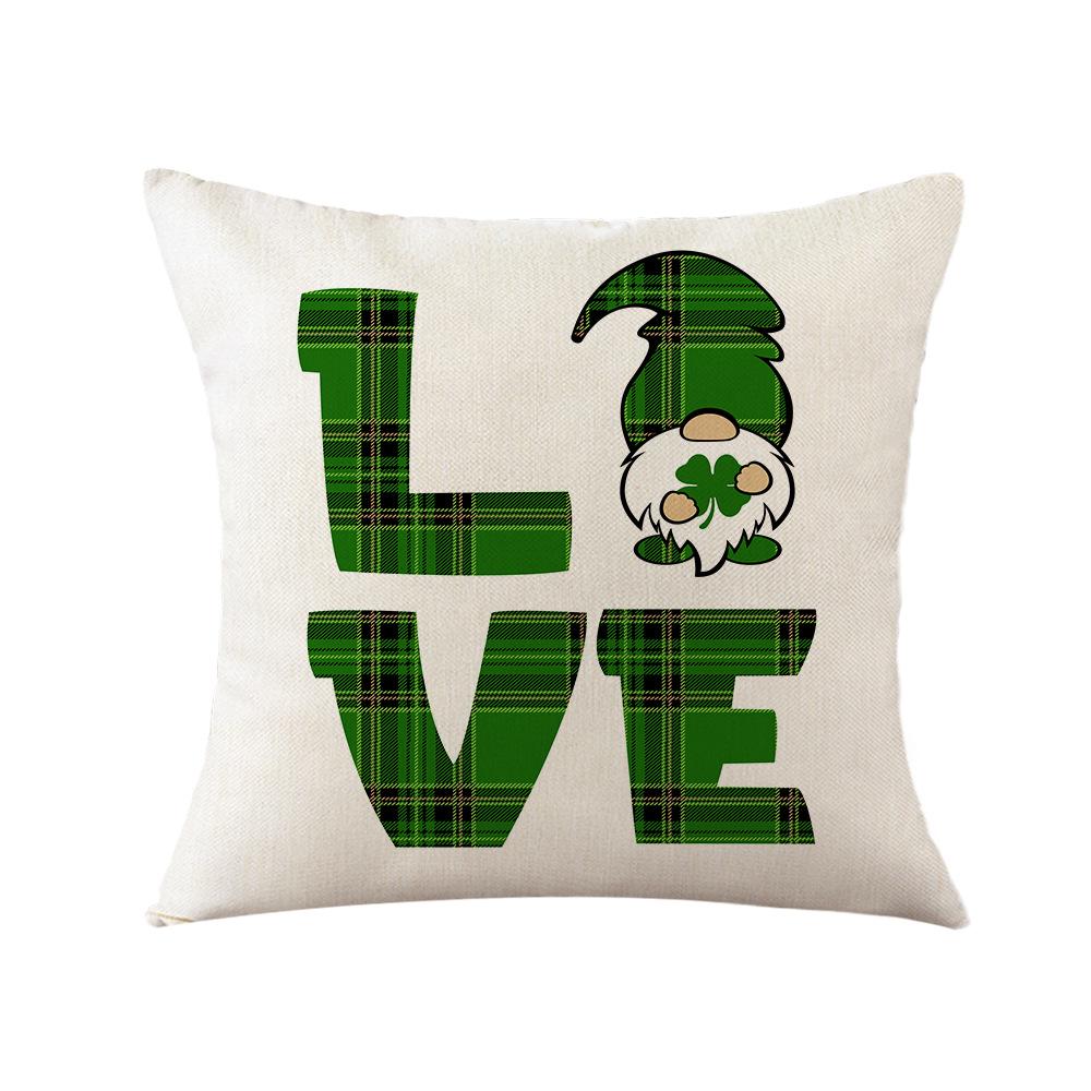 St. Patrick's Day Pillow New Plaid Clover Plant Print Pillow Sofa Cushion Linen Pillow Cover
