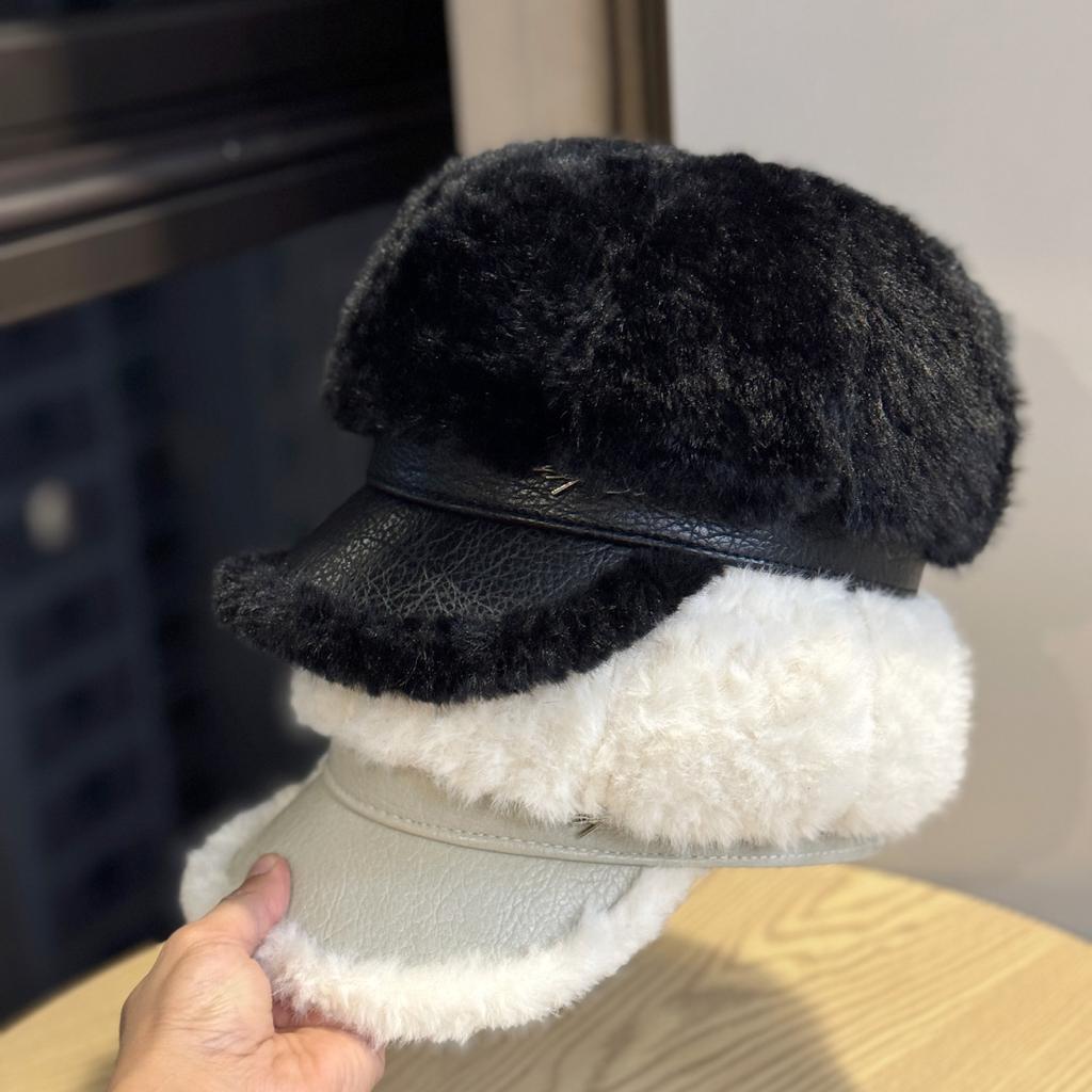 New Retro Splicing Octagonal Hat Women's Autumn and Winter Plush Warm Cap Autumn Winter Fashion Accessory Beret Cap for Women