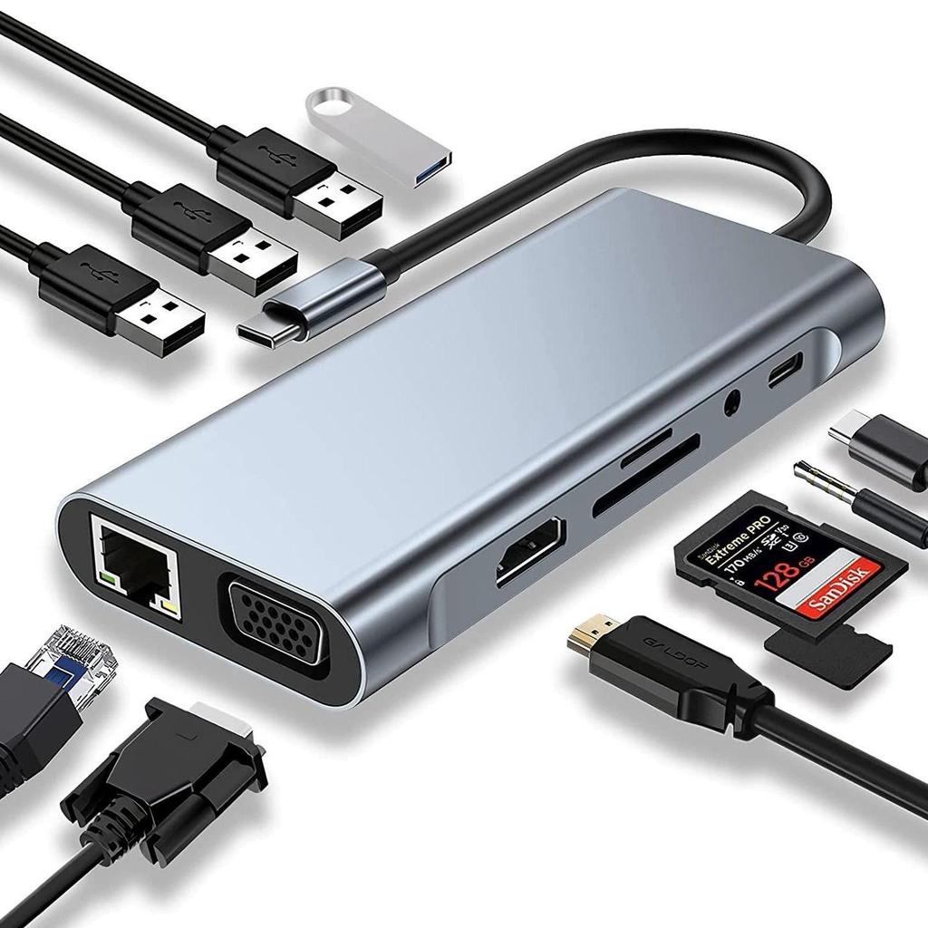 11-in-1 Type-C Docking Station: Multi-functional Laptop and Pad Hub with Network Card Converter