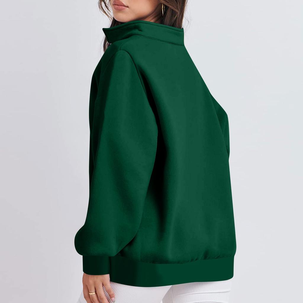 Women's Casual Fashion Long Sleeve Solid Color Zip Sweatshirt Top
