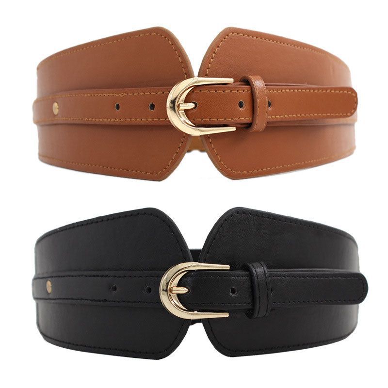 1Pc Wide Belt Women's Pin Buckle Decorative Dress Elastic PU Piece Elastic Waist Seal European and American Retro Fashion Waist Seal Women