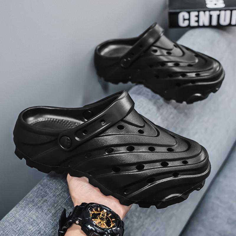 Fashion Cross-Border Solid Color Plus Size Hole Men's Sandals EVA Outsole 4.0 Beach Shoes Thick Bottom Increased Height Breathable Cool