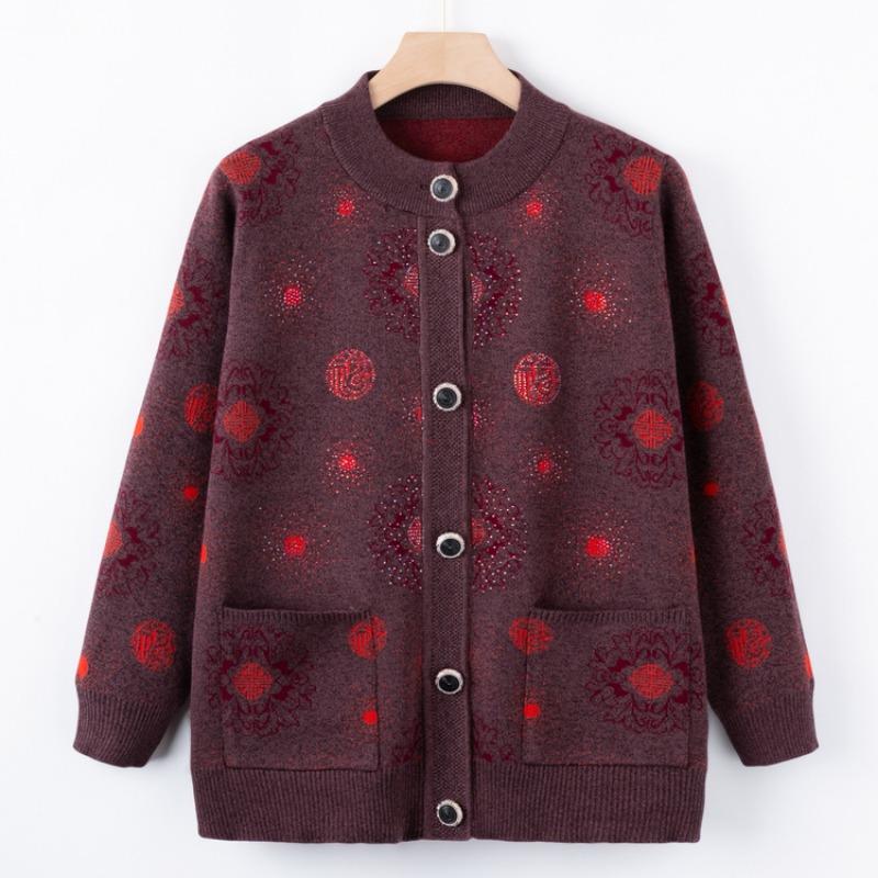 Early Autumn Mother New Knitted Sweater Jacket Middle Old Grandmother Sweater Cardigan Autumn Top Old Man Clothes