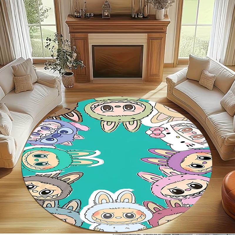 Labubu Print Round Rug, Washable Floor Carpet, For Entryway Dorm Laundry Room Office Study, Home Decor Birthday Christmas Gift