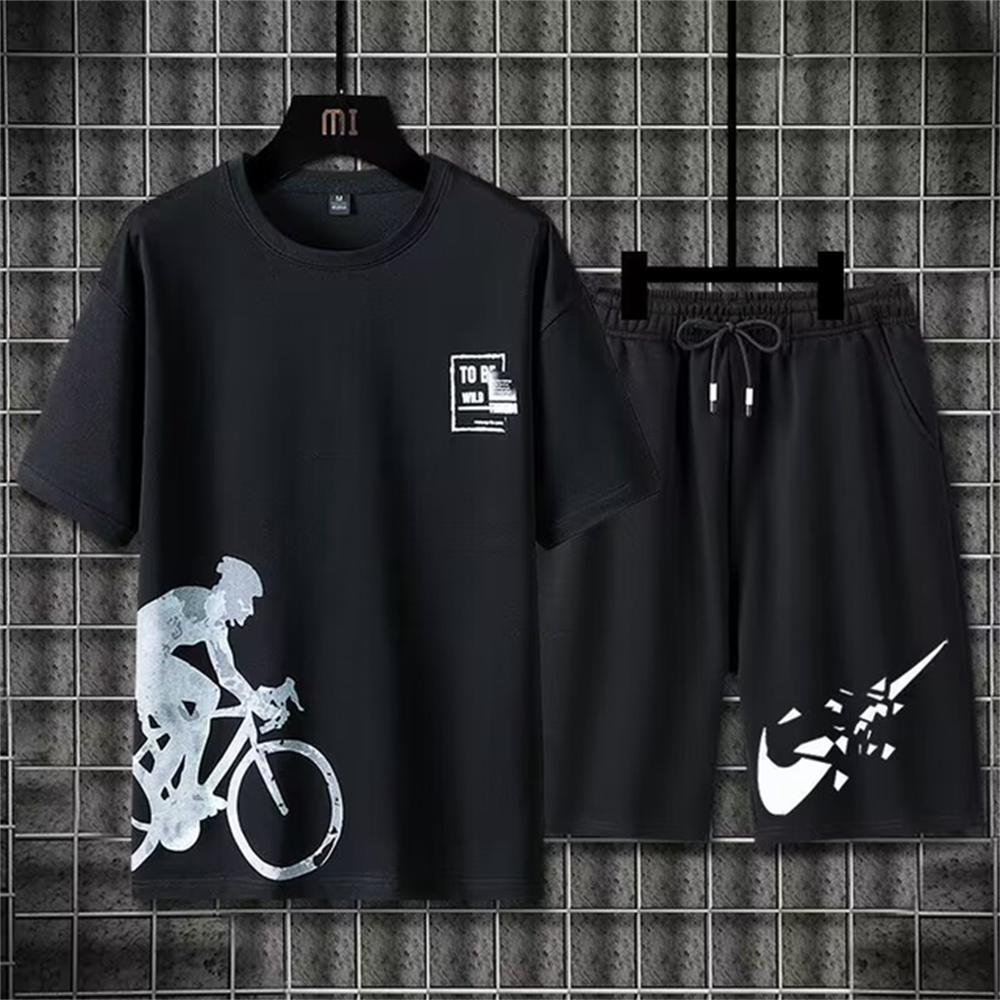 Summer 3d Print Men Tracksuits Casual 2 Piece Set For Men Plus Size O Neck Men's T Shirt Shorts Set Sleeve Leisure Men Outfit