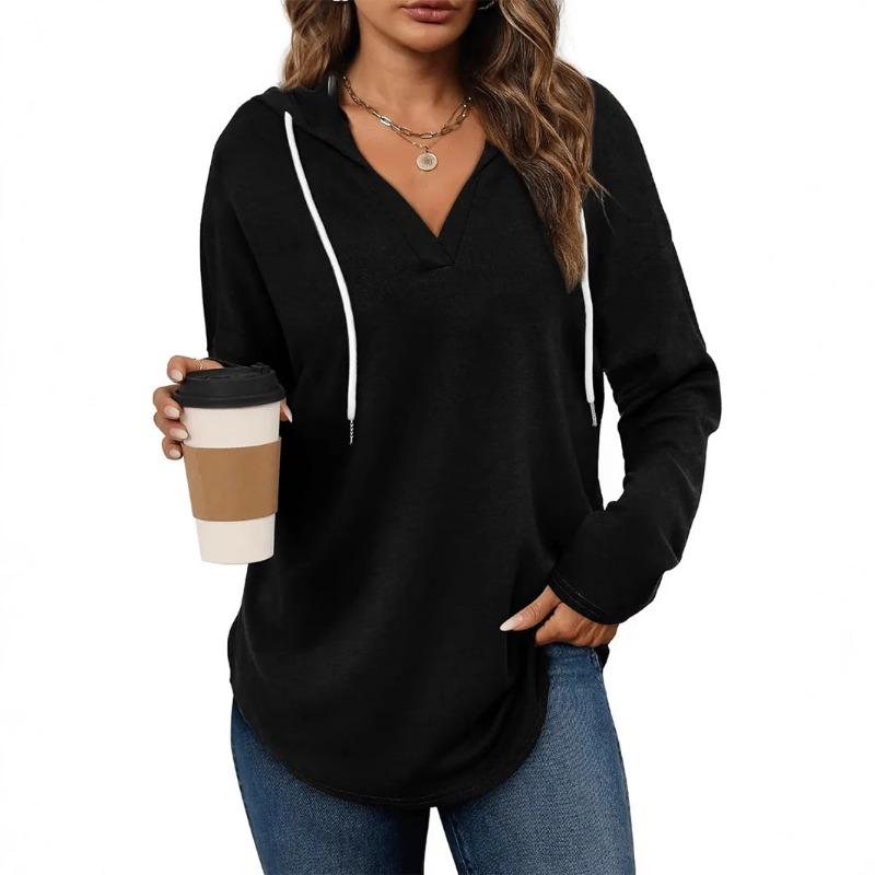 Women S V Neck Hooded Long Sleeve Casual Fall Sweatshirt