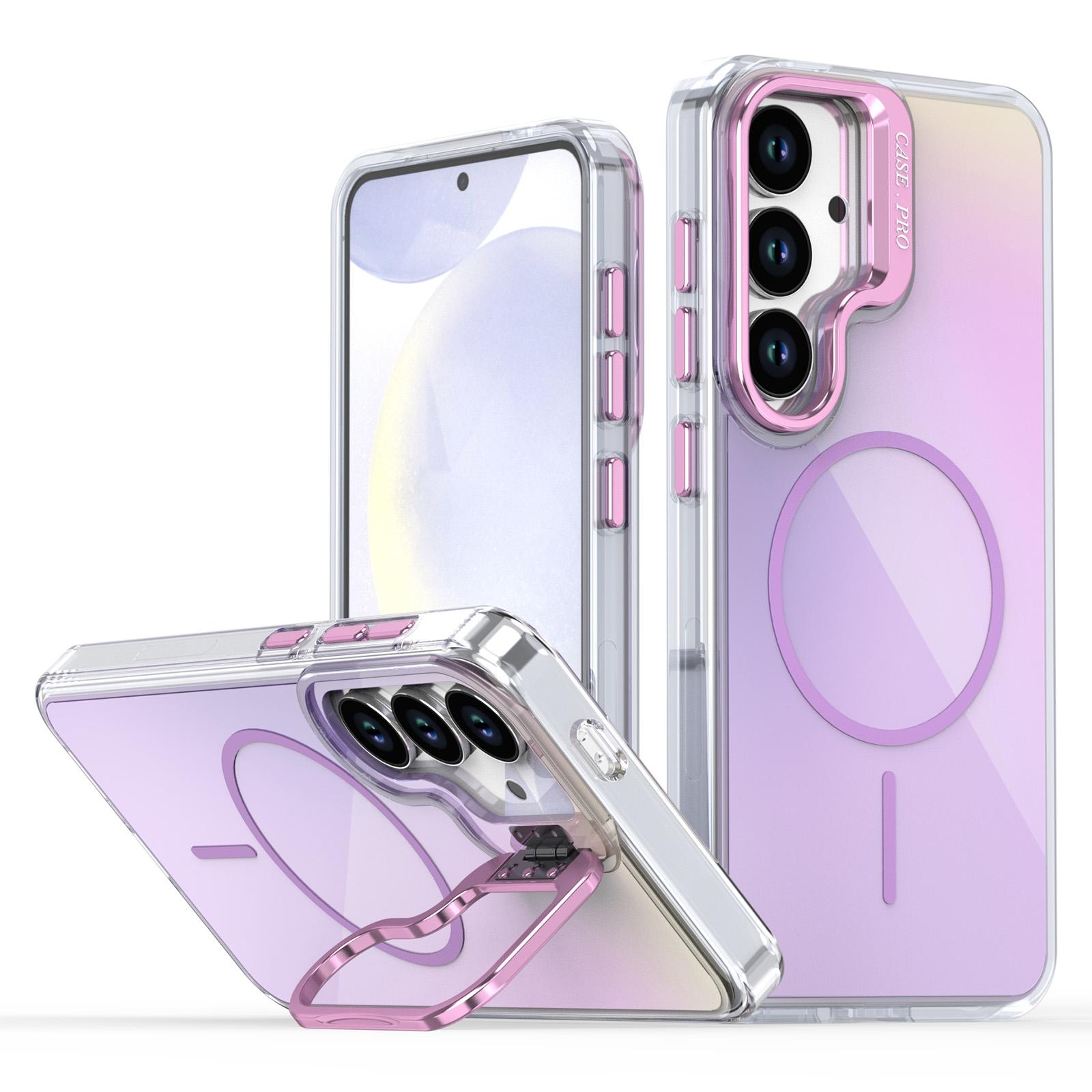 

For Samsung Galaxy S24+ Case Compatible with MagSafe TPU+Acrylic Gradient Phone Cover with Kickstand Purple