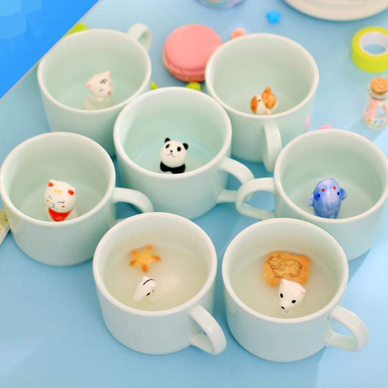 Søt 3D Dyr Par Keramisk Kaffekopp - Kreativt Porselensdrikkeglass, Perfekt for Melk & Te, Flott Nyhet Bursdagsgave