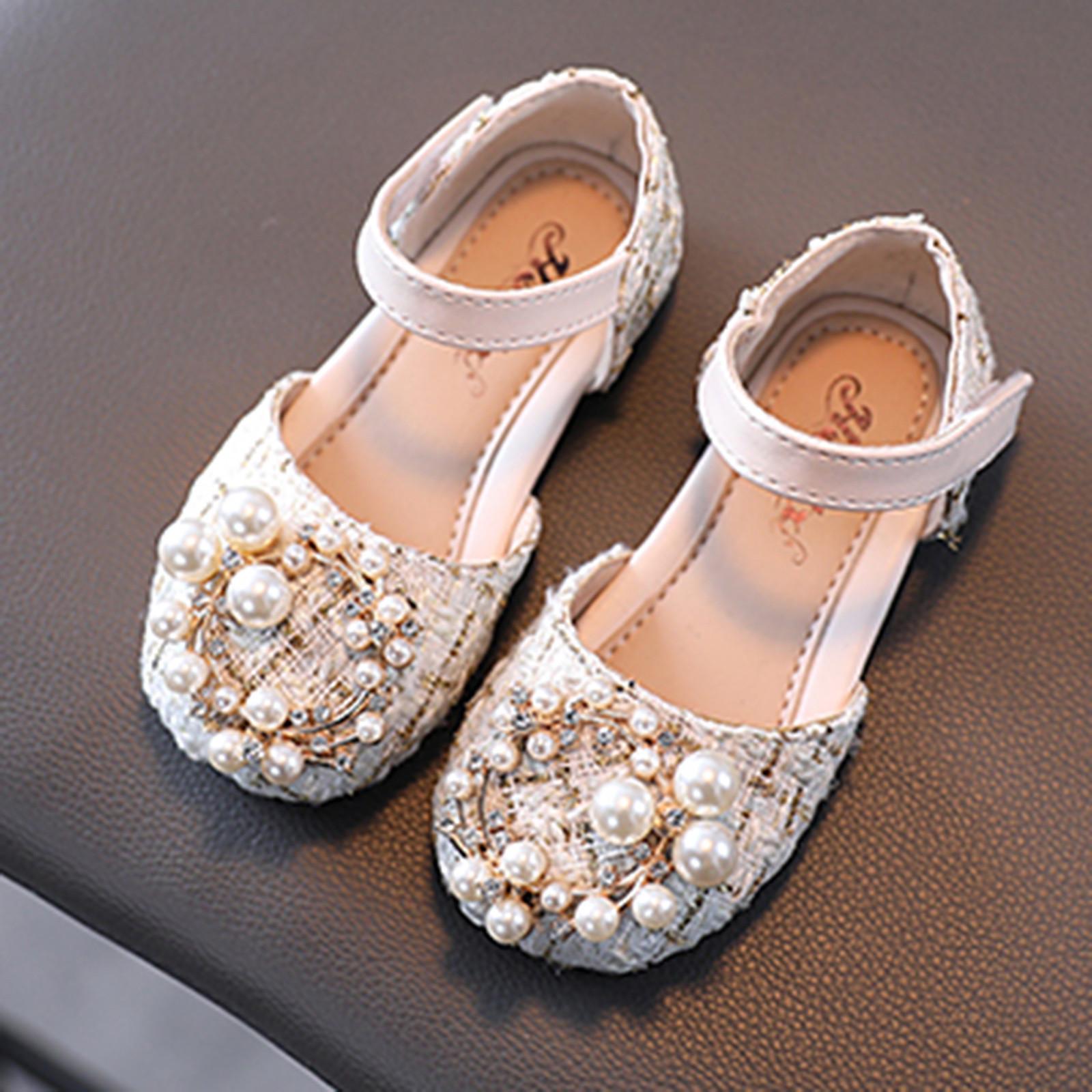 

Детская обувь принцессы с жемчугом для девочек, нескользящая танцевальная обувь в твидовую клетку на мягкой подошве 21 бежевый