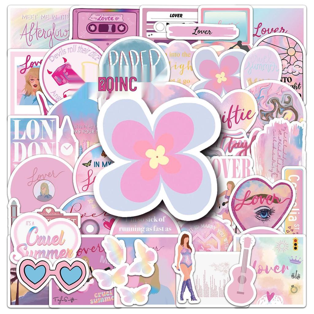 50 Taylor Swift 'Lover' Album Stickers - Pink Romantic DIY Waterproof Journal Decoration