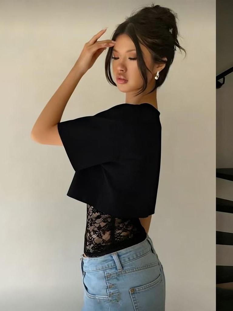 Autumn 2025 European & American Loose Cropped Elastic Round Neck Women's Two-Piece Top