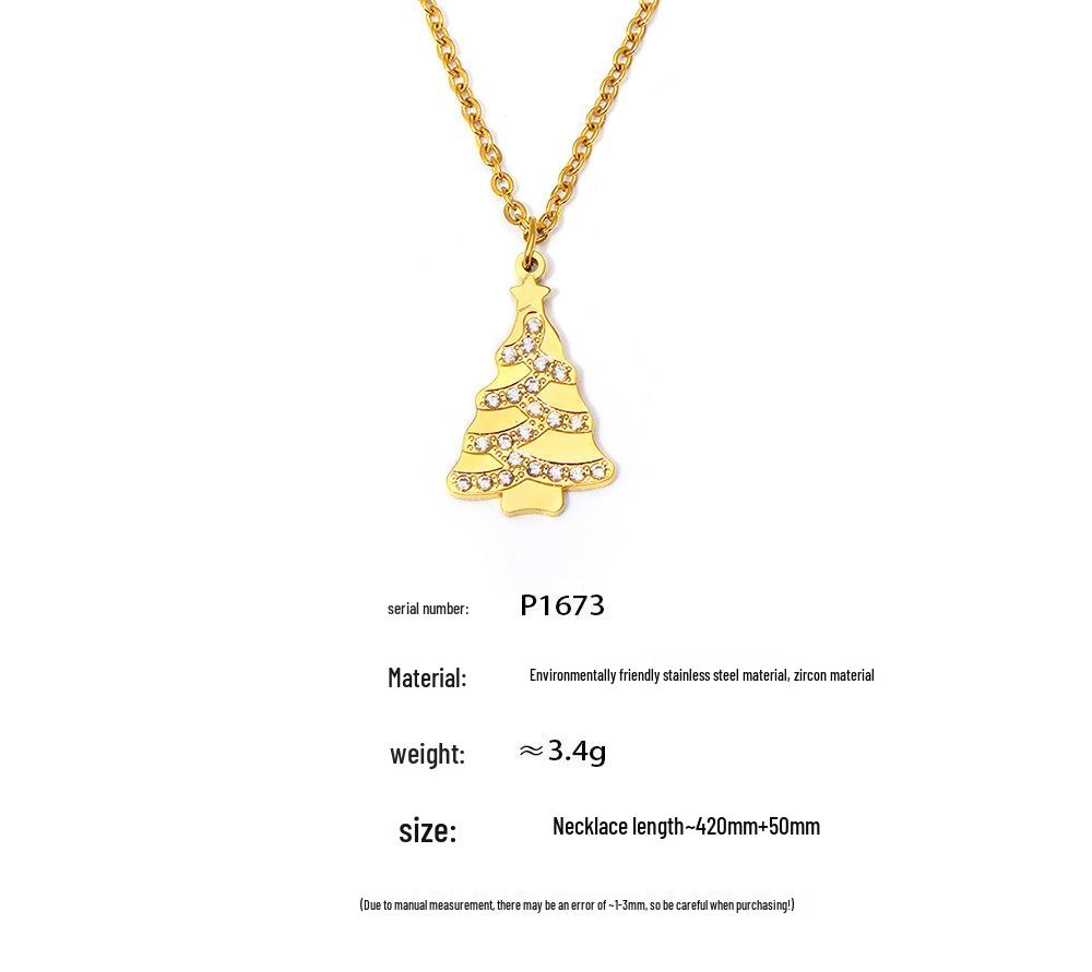 Gold-Plated Sugar Cube Christmas Tree Pendant Necklace with Zircon Inlay - Romantic Gift for Girlfriend