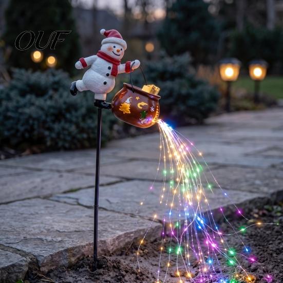 Decorative Yard Ornaments Christmas Garden Stake Light, 3D Santa/Snowman Holding Glowing Cauldron Whimsical Art Lamp, Waterproof Outdoor Pathway