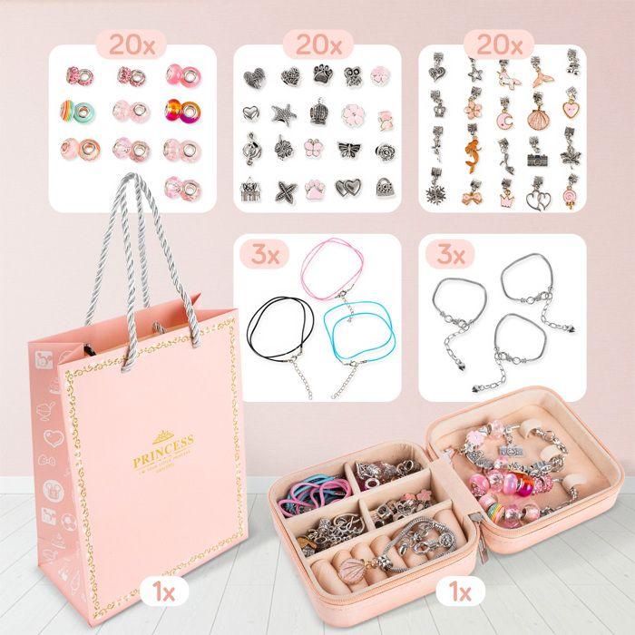 Coffret De Création De Bijoux Charms Pour Enfants Avec Perles, 3 Bracelets, 3 Colliers, Boîte Et Sac Cadeau (KP2617)