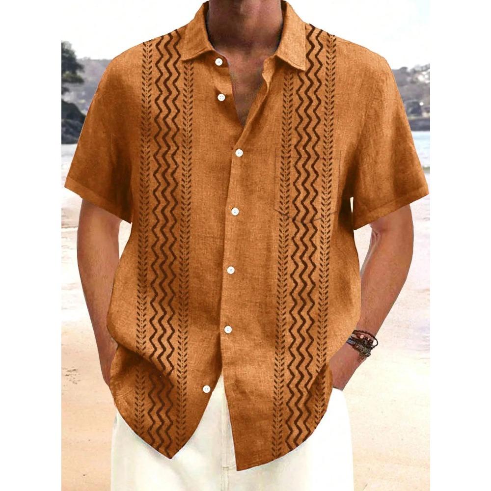 

Summer Men Short Sleeve Beach Shirt Men Casual Lapel Fashion Shirt Tops 5XL коричневий