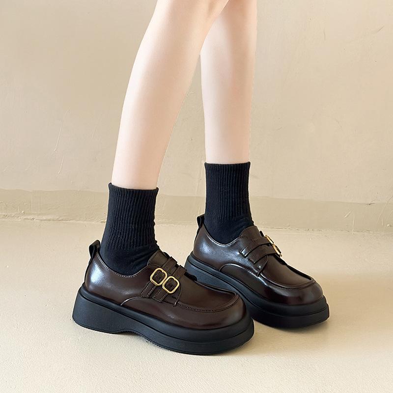 

Женские туфли на толстой подошве с одной педалью 2024 года, новые модные туфли в британском стиле, темпераментные, маленькие кожаные туфли Мэри Джейн, повседневные туфли 40