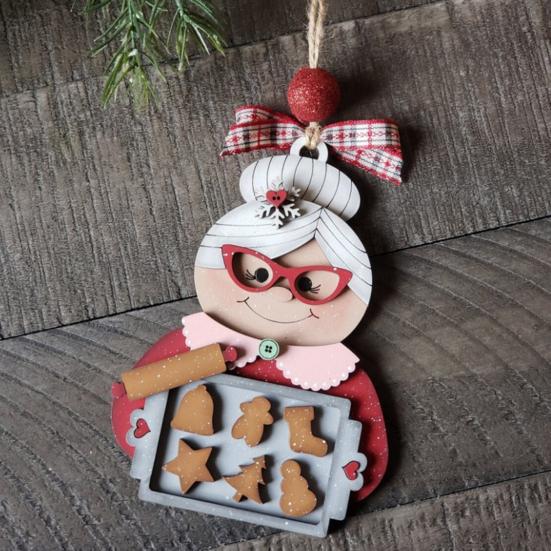 Mrs Claus Pendant Wooden Christmas Tree Hanging Ornament Reusable Baking Christmas Grandma Festive Decor for Home Xmas Party