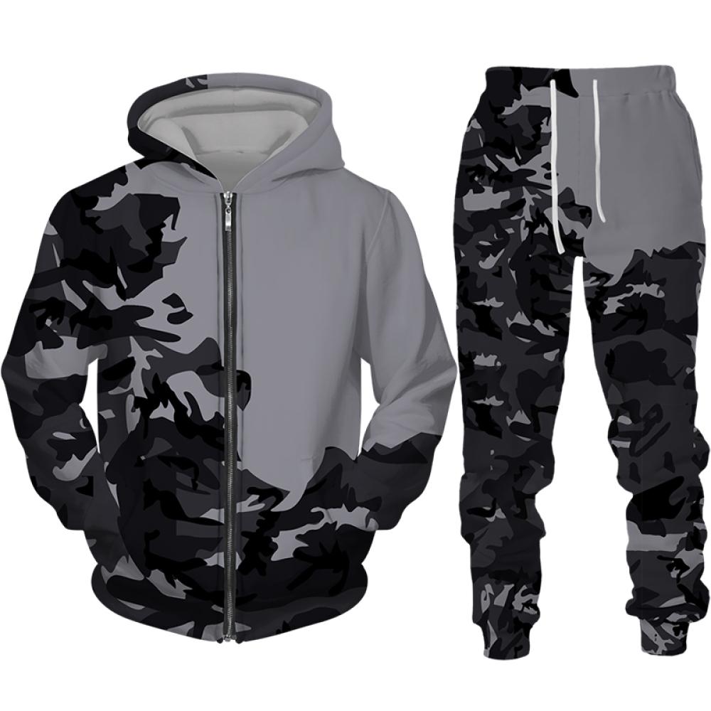 Fashion Camouflage 3D Print Men's Tracksuit Sets Casual Zipper Hoodie+Pants 2pcs Sets Oversized Sweatshirt Trend Men Clothing