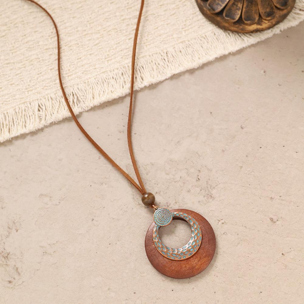 Bohemian style long necklace, vintage ethnic style knitted sweater chain accessory