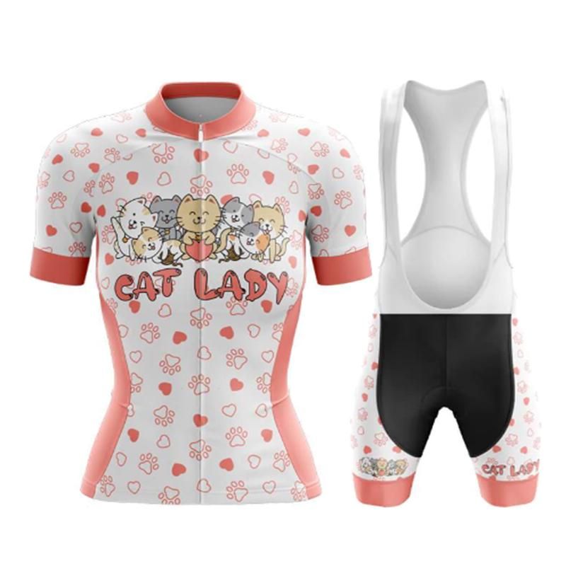 Cartoon Cat Style Cycling Jersey Set 2026 Summer Women's Short Sleeve Road Bicycle Cycling Clothing Quick-dry Outdoor MTB Bike Racing Wear