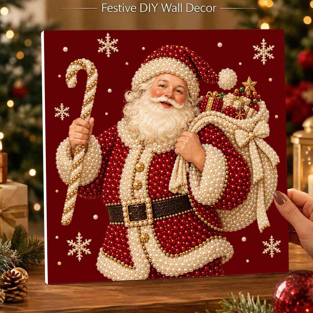 Sparkling Framed Pearl Painting Kit DIY with Santa Claus and Gifts 3D Bead Art Canvas Ready to Display Home Wall Decor Gift for Holiday