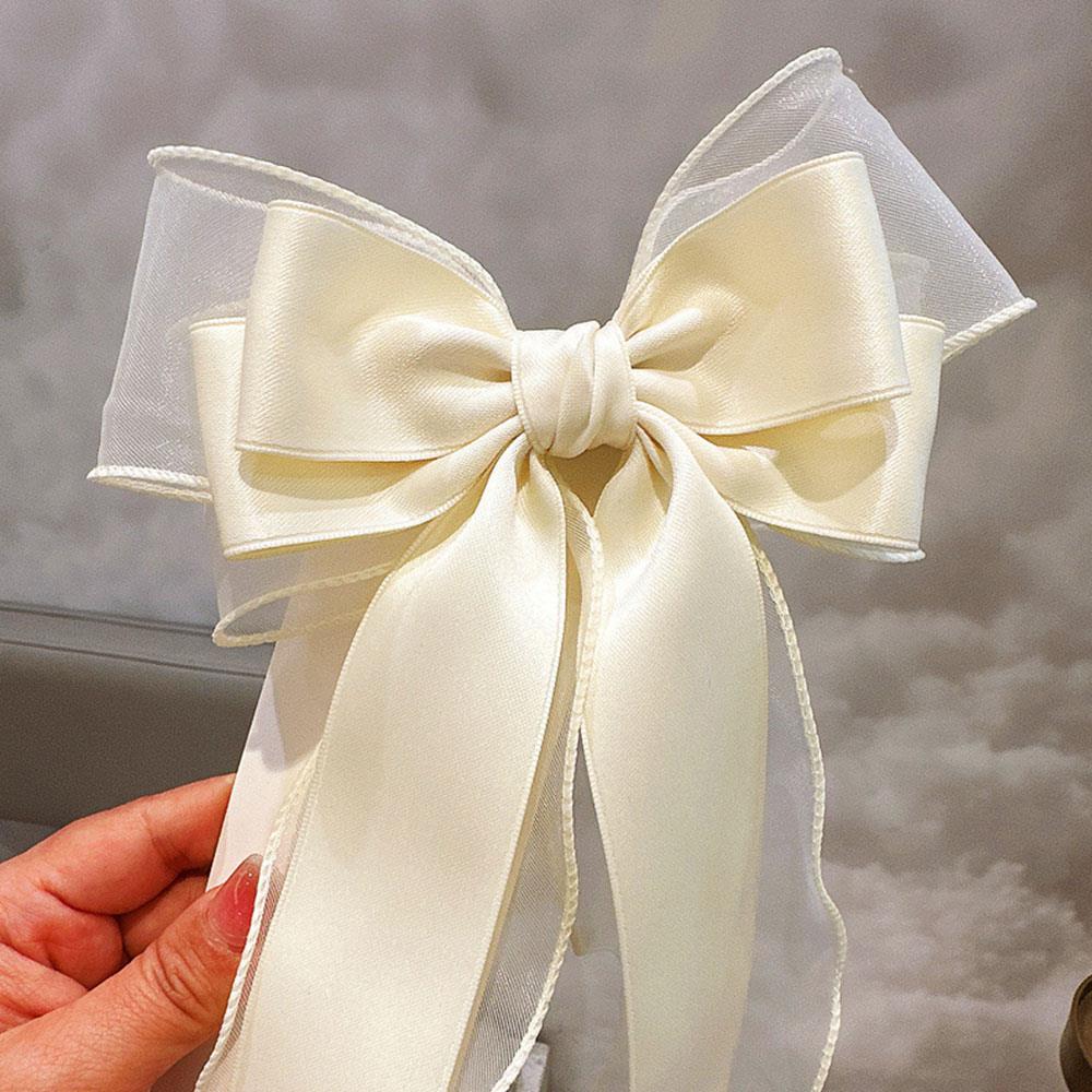 Women Elegant Long Ribbon Bow Hair Clips Fashion Korean Spring Hairpins Girls Sweet Chiffon Bowknot Hairgrip Headwear Ornament