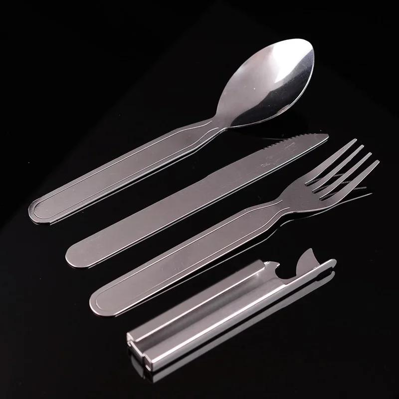 Portable Stainless Steel Dinnerware Set: 4pcs/set Fold Knife, Spoon, Fork for Camping and Cooking