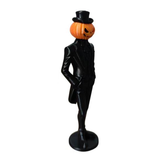 Horror Retro Desktop Decor Pumpkin Gentleman Figurine, Halloween Head Man Statue, Spooky Figurine 3D Printed Ornament for Shelf Mantel Tabletop Statue