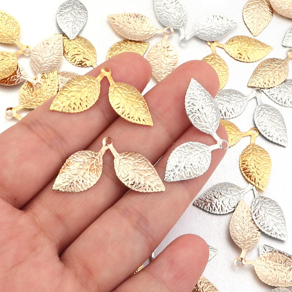 50 Stück/Los Metallblatt-Anhänger 16x26mm Eisen Zwei-Blatt-Anhänger Für Schmuckherstellung DIY-Anhänger Ohrringe Kopfschmuck Zubehör