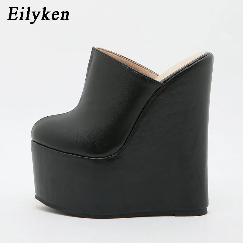 Fashion Eilyken 2025 New Arrival Platform Wedge Round Head Pumps Slippers Summer Woman Sexy Super High Sandal Shoes Black 35-42