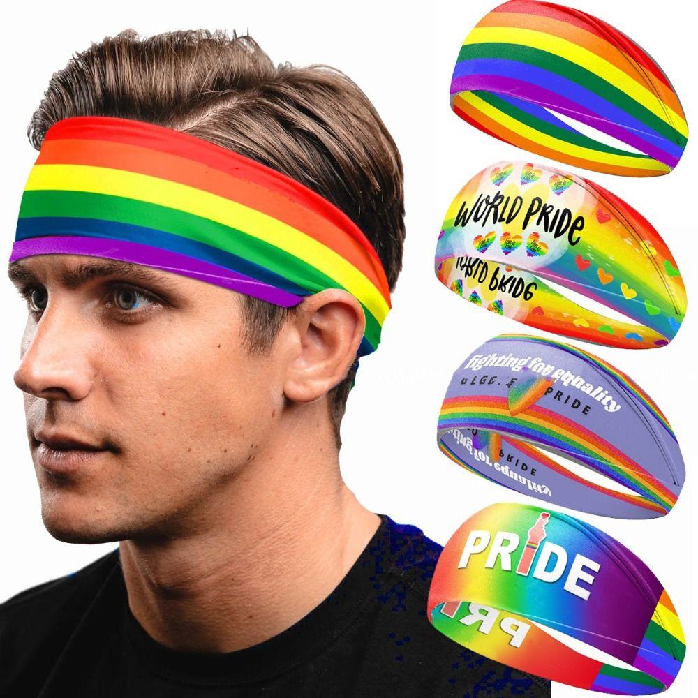 Parade Rainbow Headband Soft Sports Hairband Fashion Rainbow Elastic Headband  Women