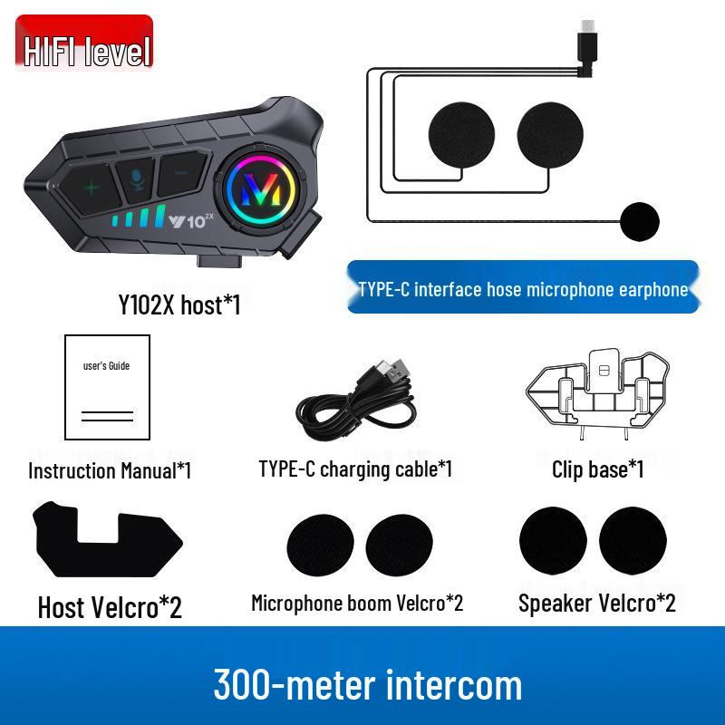 Y10-2X Bluetooth Helmet Intercom Headset, 500m Range, 2-Person Smart Voice Communication