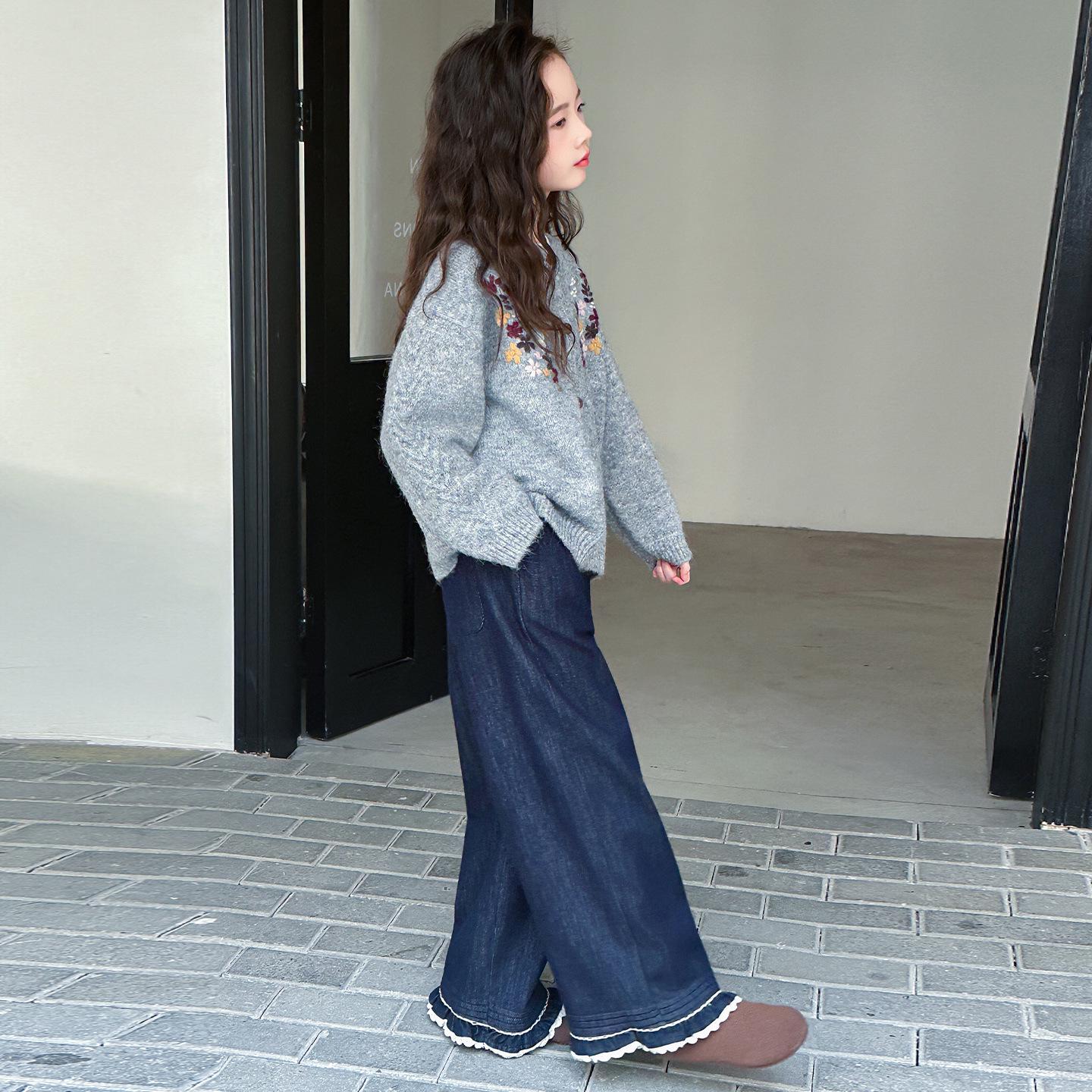 

Girls Sweater 2025 Autumn/Winter Fashion Embroidery Cardigan Coat 170cm