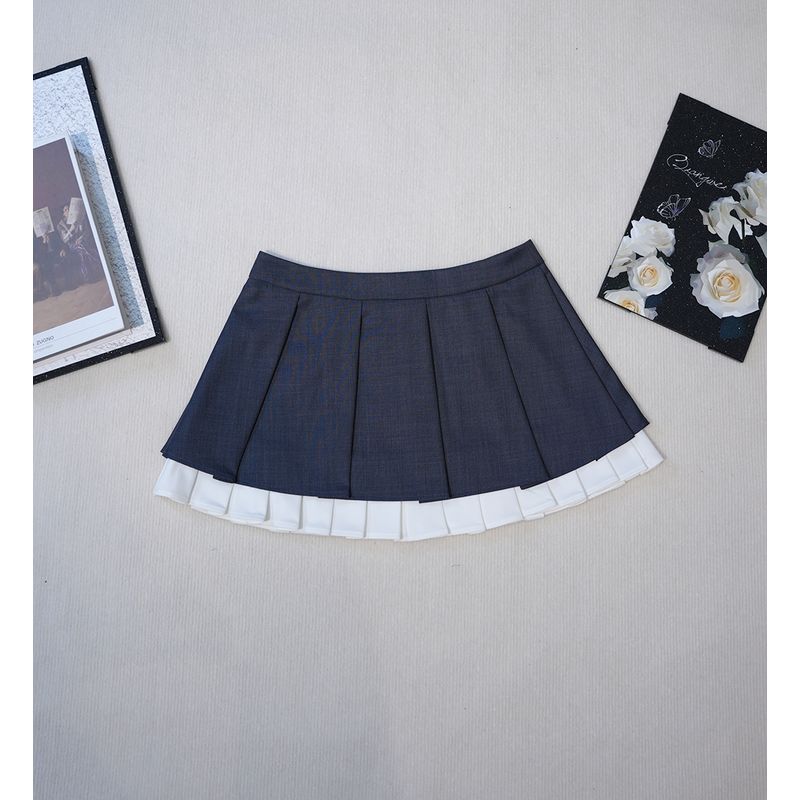 

NAMI Flat Waist Wool Blend Pleated Skirt Edge