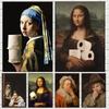 Vtipná Mona Lisa s perlami Dívka Koupelna Toaleta Dekorace Malba Plátno Tisky Plakáty Domov Nástěnná Dekorace Obrázek