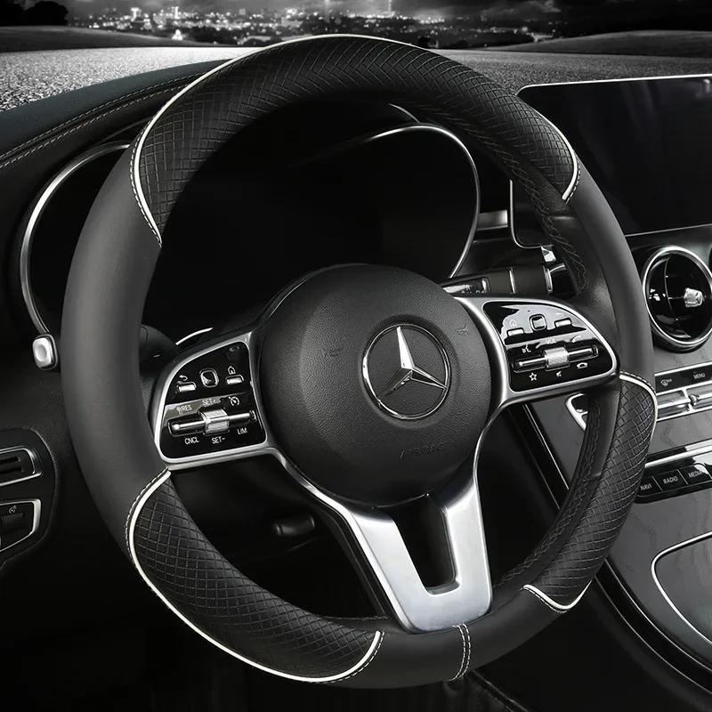 Suitable for Car Deco Full Leather Stitching Line Car Steering Wheel Cover, Three-Dimensional Anti Slip, Timple and Fashionable