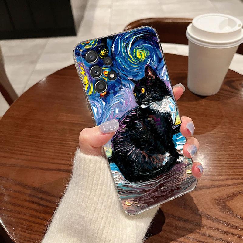 Cat Van Gogh Starry Night Painting Phone Case For Samsung Galaxy A56 A57 A37 A55 A54 A36 A35 A26 A25 A16 A17 A07 A52 A21s Cover