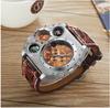 Oulm New Style Large Men's Watch Luxury Brand Men Quartz Watch Men Two Time Zone Leather Sport Wristwatches