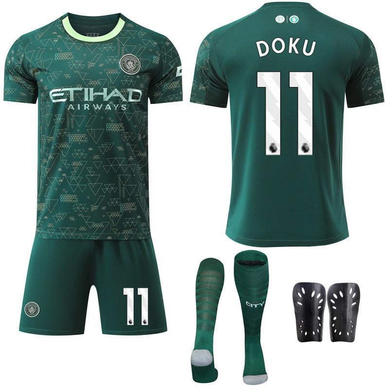 2025-26 Manchester City Tři Venkovní Zelená 47 Fudendoku Fotbalový Dres Trávový Dres Ne. 9 Harland Set