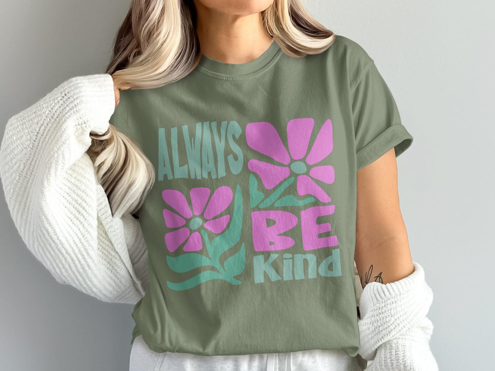 Always Be Kind Retro 70s Flower Power Boho Graphic Tee 3XL