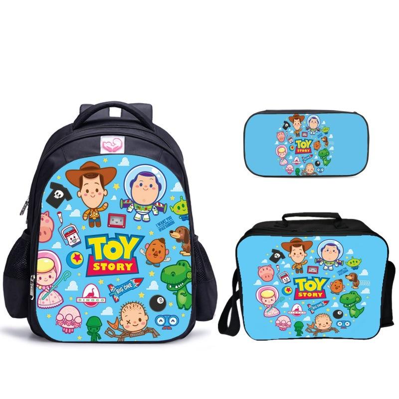 Doll Collective Probe Children'S Fun Three-Piece Set Woody Bass School Bag Pencil Bag Thermal Insulation Meal Bag Student Campus Set