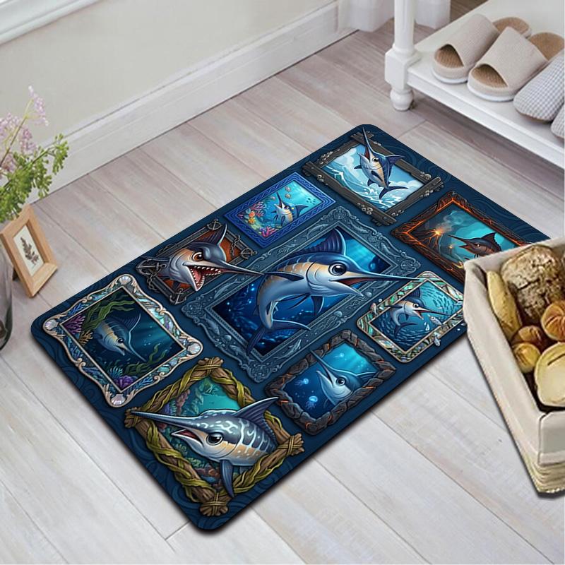 Marlin Fish Collection Pattern Rug Floor Mat for Living Room or Bedroom Soft and Comfortable Carpet a Gift for Birthday and Holiday.