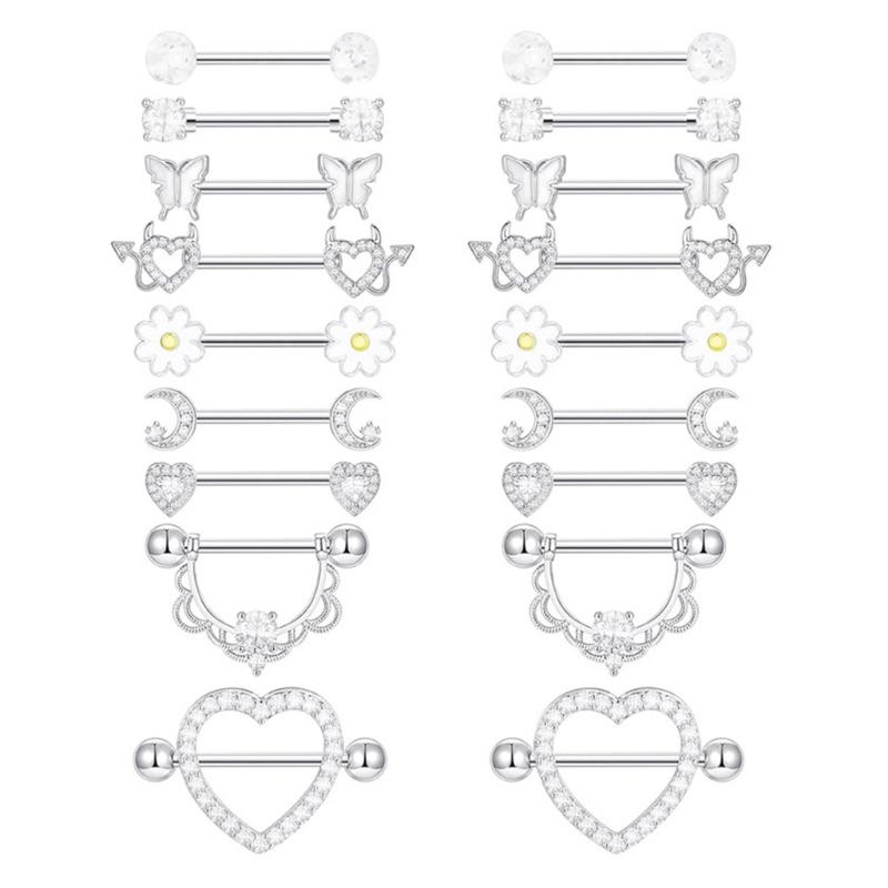 

Прочные Ниппельные Кольца из Нержавеющей Стали с Декорацией из Страз Циркония для Модных Случаев Повседневная Одежда