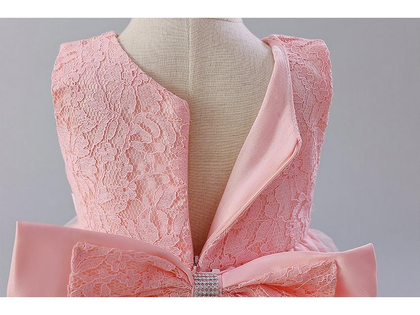 Children's Lace Color Block Birthday Bow Dress